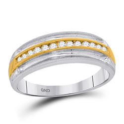 1/4 CTW Mens Round Diamond Wedding Anniversary Ring 10kt Two-tone White Gold - REF-26F3M