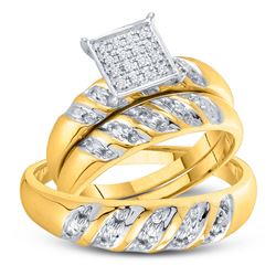1/12 CTW His & Hers Round Diamond Cluster Matching Bridal Wedding Ring 10kt Yellow Gold - REF-27F5M