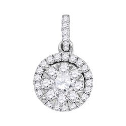 7/8 CTW Round Diamond Frame Flower Cluster Pendant 14kt White Gold - REF-107F9M