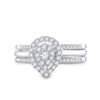 Image 2 : 1/2 CTW Round Diamond Teardrop Cluster 3-Piece Bridal Wedding Engagement Ring 14kt White Gold - REF-