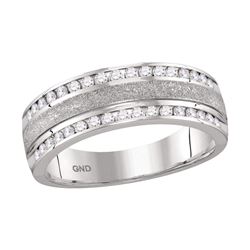 1/2 CTW Mens Round Diamond Grecco Wedding Anniversary Ring 14kt White Gold - REF-75Y5X