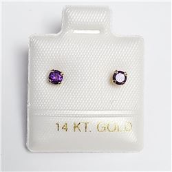 14K Yellow Gold Amethyst Screw Back Earrings, Made in Canada, Suggested Retail Value $160