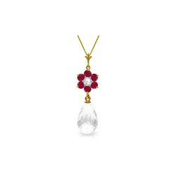 Genuine 2.78 ctw Ruby, White Topaz & Diamond Necklace 14KT Yellow Gold - REF-32Z4N