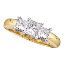 1 CTW Princess Diamond 3-stone Bridal Wedding Engagement Ring 14kt Yellow Gold - REF-105R3H