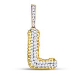 7/8 CTW Mens Round Diamond L Letter Charm Pendant 10kt Yellow Gold - REF-47R9H