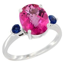 2.64 CTW Pink Topaz & Blue Sapphire Ring 14K White Gold - REF-32V3R