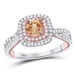 1 CTW Round Brown Diamond Solitaire Bridal Wedding Engagement Ring 14kt Two-tone Gold - REF-92F3M