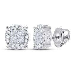 1/2 CTW Princess Diamond Fashion Cluster Earrings 14kt White Gold - REF-41R9H