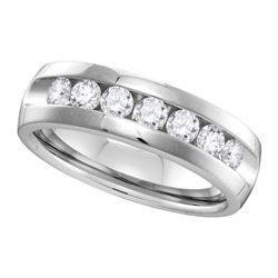 1 CTW Mens Machine Set Round Diamond Wedding Channel Ring 14kt White Gold - REF-143M9A