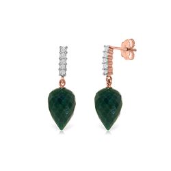 Genuine 25.95 ctw Green Sapphire Corundum & Diamond Earrings 14KT Rose Gold - REF-51X2M