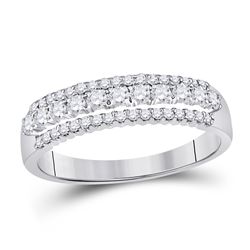 1/2 CTW Round Diamond Classic Anniversary Ring 14kt White Gold - REF-35M9A