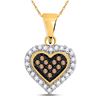 Image 1 : 1/8 CTW Round Brown Diamond Heart Cluster Pendant 10kt Yellow Gold - REF-8H4W