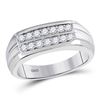 Image 1 : 1/2 CTW Mens Round Diamond Double Row Wedding Ring 14kt White Gold - REF-51T5K