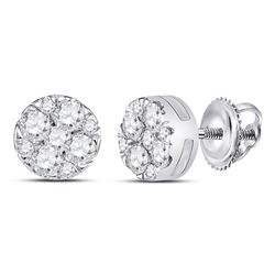 1/4 CTW Round Diamond Fashion Cluster Earrings 14kt White Gold - REF-22X8T