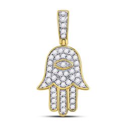 1/4 CTW Mens Round Diamond Hamsa Eye Fatima Charm Pendant 10kt Yellow Gold - REF-11Y9X