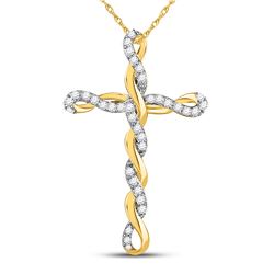 1/4 CTW Round Diamond Twisted Cross Faith Pendant 10kt Yellow Gold - REF-18X3T