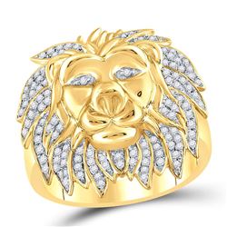 5/8 CTW Mens Round Diamond Lion Mane Cluster Ring 10kt Yellow Gold - REF-63Y3X