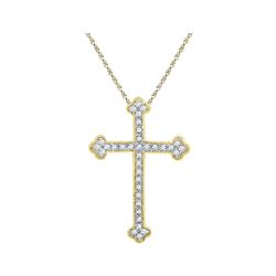 1/5 CTW Round Diamond Gothic Cross Religious Pendant 10kt Yellow Gold - REF-14K4R