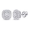Image 1 : 1/2 CTW Round Diamond Cushion Halo Cluster Earrings 14kt White Gold - REF-47W9F