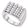 Image 1 : 1 & 1/2 CTW Mens Round Channel-set Diamond Square Stripe Cluster Ring 14kt White Gold - REF-162R3H