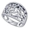 Image 1 : 1/2 CTW Round Diamond Wide Star Pave-set Cocktail Ring 14kt White Gold - REF-45X6T