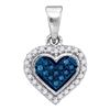 Image 1 : 1/8 CTW Round Blue Color Enhanced Diamond Cluster Small Heart Pendant 10kt White Gold - REF-8N4Y