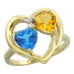 2.61 CTW Diamond, Swiss Blue Topaz & Citrine Ring 14K Yellow Gold - REF-33R9H