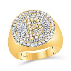 1 CTW Mens Round Diamond Bitcoin Circle Cluster Ring 10kt Yellow Gold - REF-69N6Y