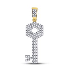 1/2 CTW Mens Round Diamond Key Charm Pendant 10kt Yellow Gold - REF-24M3A