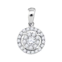 1/3 CTW Round Diamond Concentric Circle Frame Cluster Pendant 14kt White Gold - REF-30M3A