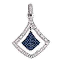 1/4 CTW Round Blue Color Enhanced Diamond Spade Cluster Pendant 10kt White Gold - REF-21W5F