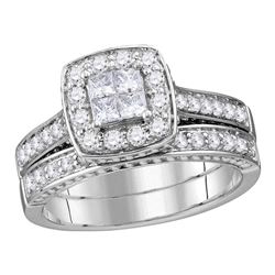 1 CTW Princess Diamond Bridal Wedding Engagement Ring 14kt White Gold - REF-90F3M