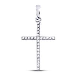 1/6 CTW Round Diamond Religious Cross Pendant 10kt White Gold - REF-8R4H