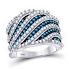 Image 1 : 1 & 3/4 CTW Round Blue Color Enhanced Diamond Stripe Fashion Ring 10kt White Gold - REF-77F9M