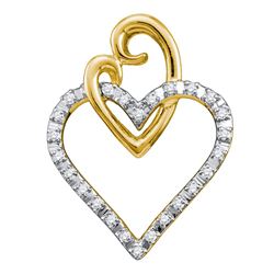 1/12 CTW Round Diamond Double Joined Heart Pendant 10kt Yellow Gold - REF-9N3Y
