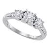 Image 1 : 1/2 CTW Round Diamond 3-stone Bridal Wedding Engagement Ring 14kt White Gold - REF-57K5R