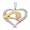 Image 1 : 1/12 CTW Round Diamond Mom Mother Child Hands Pendant 10kt Tri-Tone Gold - REF-10H8W