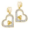 Image 1 : 1/10 CTW Round Diamond Heart Dangle Screwback Stud Earrings 10kt Yellow Gold - REF-10R8H