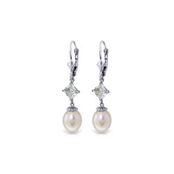 Genuine 9.5 ctw Pearl & Aquamarine Earrings 14KT White Gold - REF-27Y4F