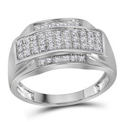 1/3 CTW Mens Round Pave-set Diamond Rectangle Cluster Ring 10kt White Gold - REF-30H3W