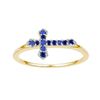 Image 1 : 1/8 CTW Round Lab-Created Blue Sapphire Cross Religious Ring 10kt Yellow Gold - REF-8M4A