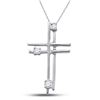 Image 1 : 1/20 CTW Round Diamond Layered Cross Religious Pendant 14kt White Gold - REF-7N5Y
