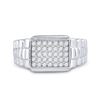 Image 2 : 1/2 CTW Mens Round Diamond Rectangle Cluster Ribbed Ring 10kt White Gold - REF-33Y3X