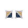 Image 2 : 1/20 CTW Mens Round Blue Yellow Color Enhanced Diamond Square Kite Earrings 10kt White Gold - REF-5N