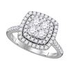 Image 1 : 1 CTW Round Diamond Square Double Halo Cluster Ring 14kt White Gold - REF-77A9N