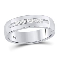 1/4 CTW Mens Princess Diamond Wedding Ring 14kt White Gold - REF-63K3R