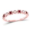 Image 1 : 1/8 CTW Princess Ruby Diamond Square Dot Milgrain Stackable Ring 10kt Rose Gold - REF-13R2H