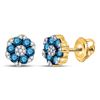 Image 1 : 1 CTW Round Blue Color Enhanced Diamond Cluster Screwback Earrings 10kt Yellow Gold - REF-35M9A