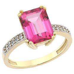 3.70 CTW Pink Topaz & Diamond Ring 14K Yellow Gold - REF-40A2X