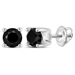 1 CTW Unisex Round Black Color Enhanced Diamond Solitaire Stud Earrings 14kt White Gold - REF-19H2W